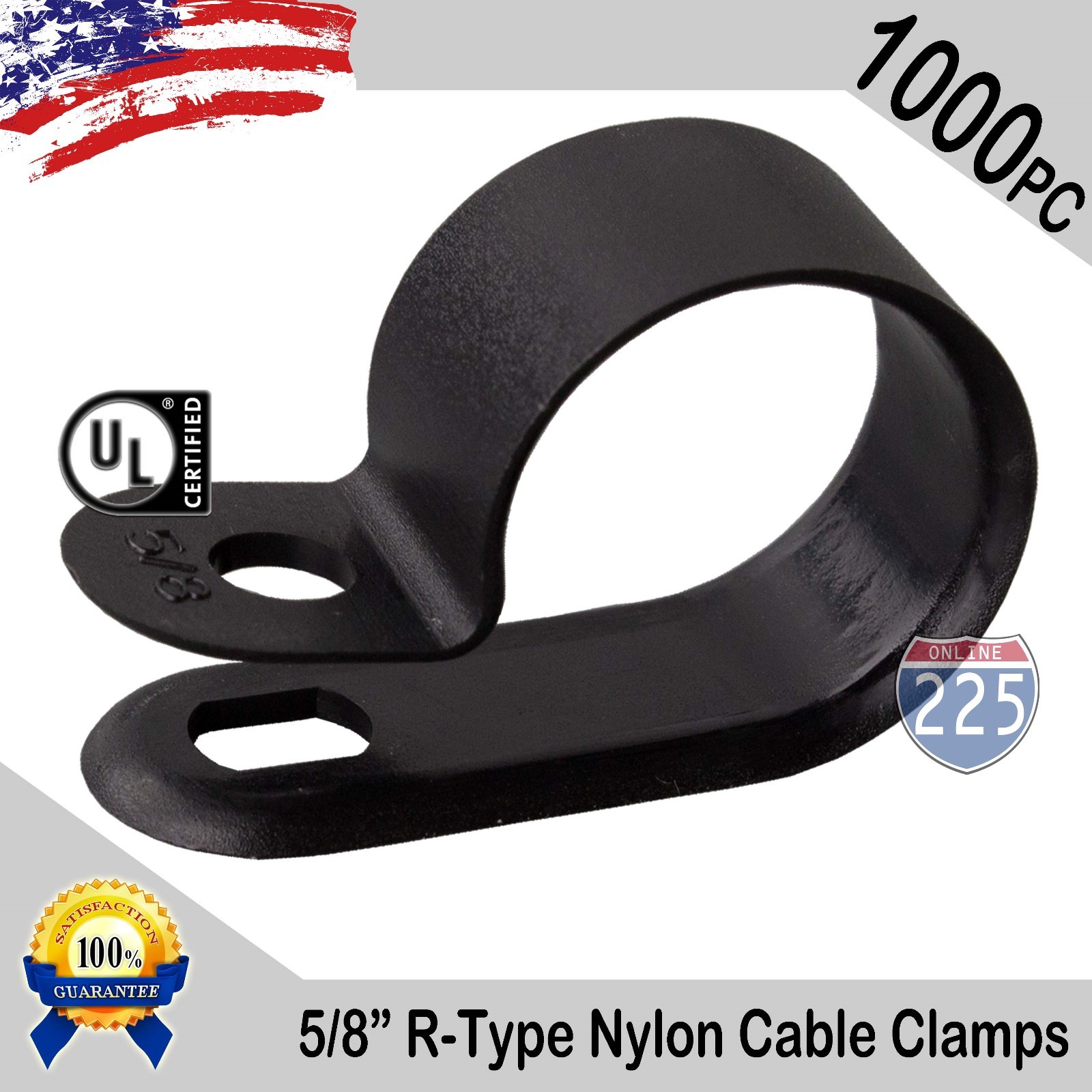 1000 PCS PACK 5/8" Inch R-Type CABLE CLAMPS NYLON BLACK HOSE WIRE ELECTRICAL UV