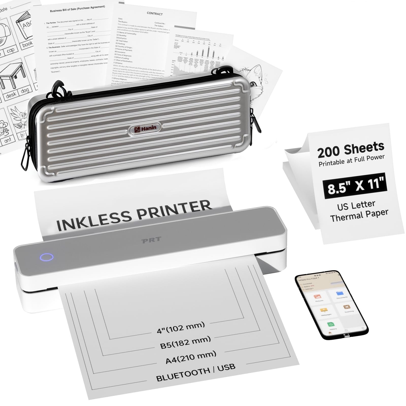 PRT Portable Thermal Printer Carry Case 200 Sheets Thermal Paper