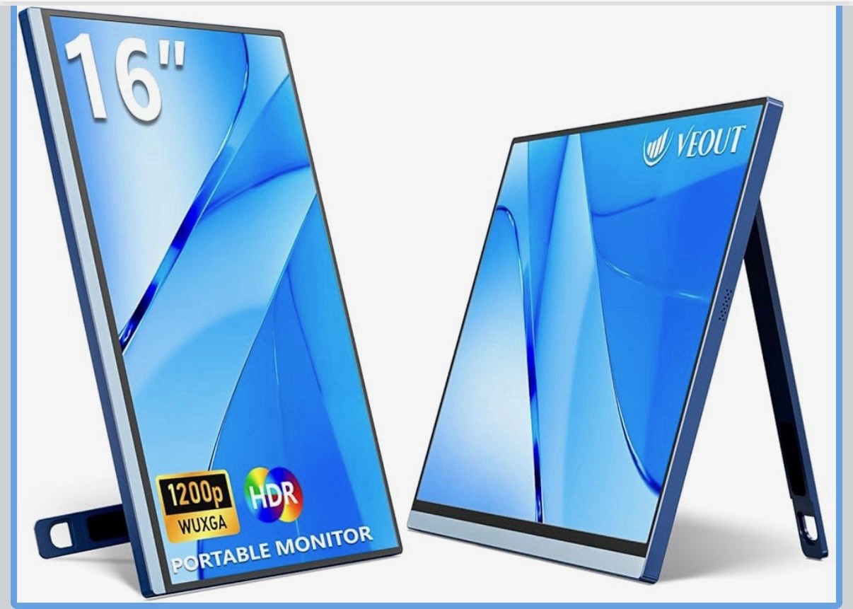 16Inch Portable Monitor for Laptop 1920x1200P FHD IPS 16:10 External Display