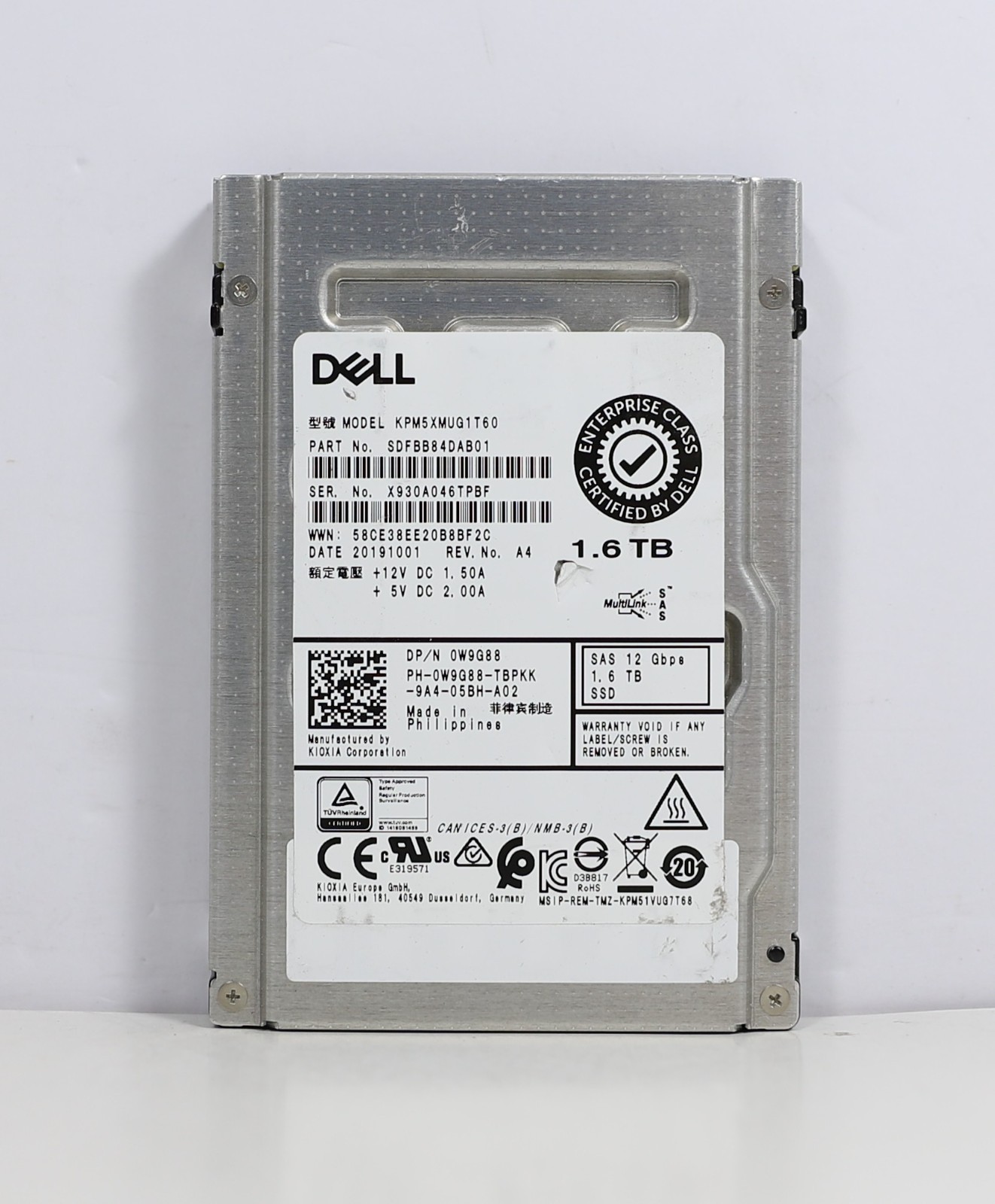 Dell D7KJJ 1.6TB SAS 12Gbps SSD Write Intensive WI 2.5 Inch Kioxia KPM5XMUG1T60