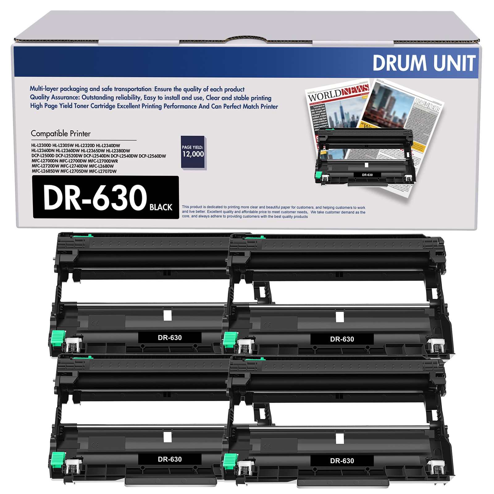 4*New Replace Brother MFC-L2720DW MFC-L2740DW MFC-L2700DW Drum DR630 DR-630
