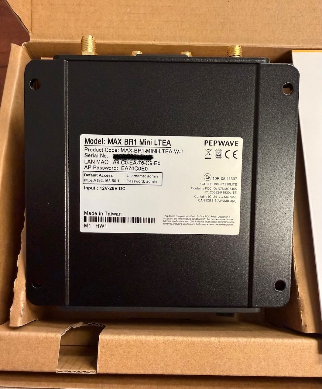 Peplink Pepwave MAX BR1 Mini LTEA Cellular Router MAX-BR1-MINI-LTEA-W-T