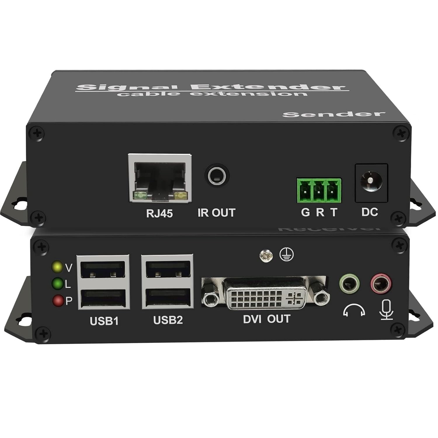 4K USB KVM Extender Over Cat5/6a/7 up to 394ft, DVI KVM Extender, T03-21