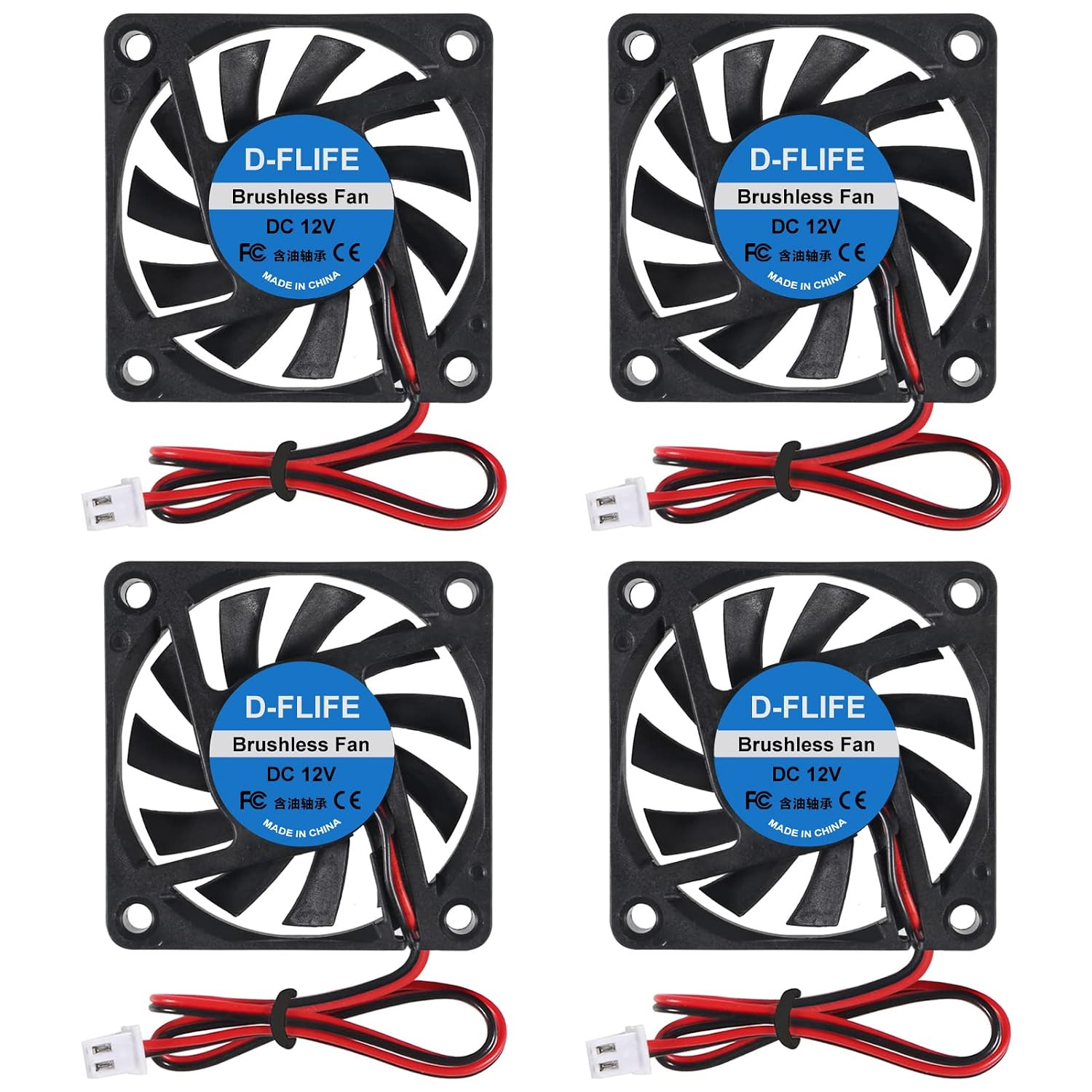 4Pcs 60Mm X 60Mm X 10Mm 6010 12V Brushless DC Cooling Fan 2Pin for DIY 3D