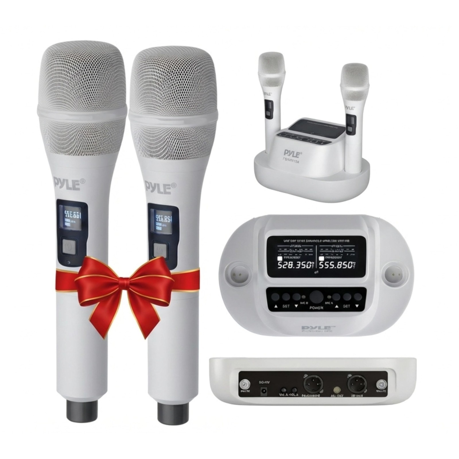 Pyle Karaoke Microphone Set - Wireless Microphones with UHF 2x100 Channel Rec...