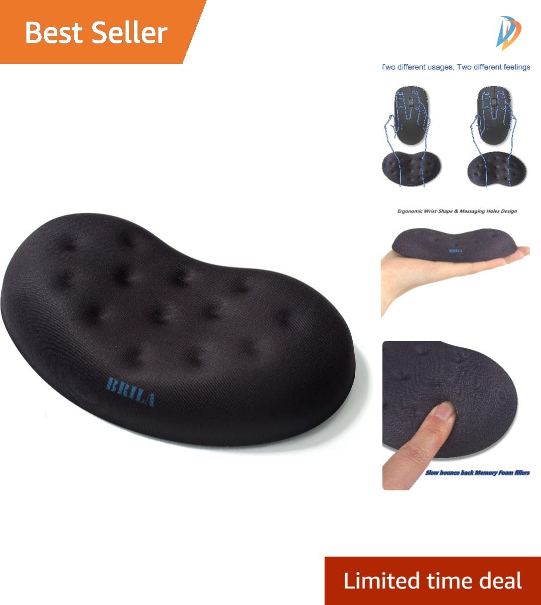 Massage Holes Ergonomic Mouse Wrist Rest Pad - Elegant Black Design for Comfort
