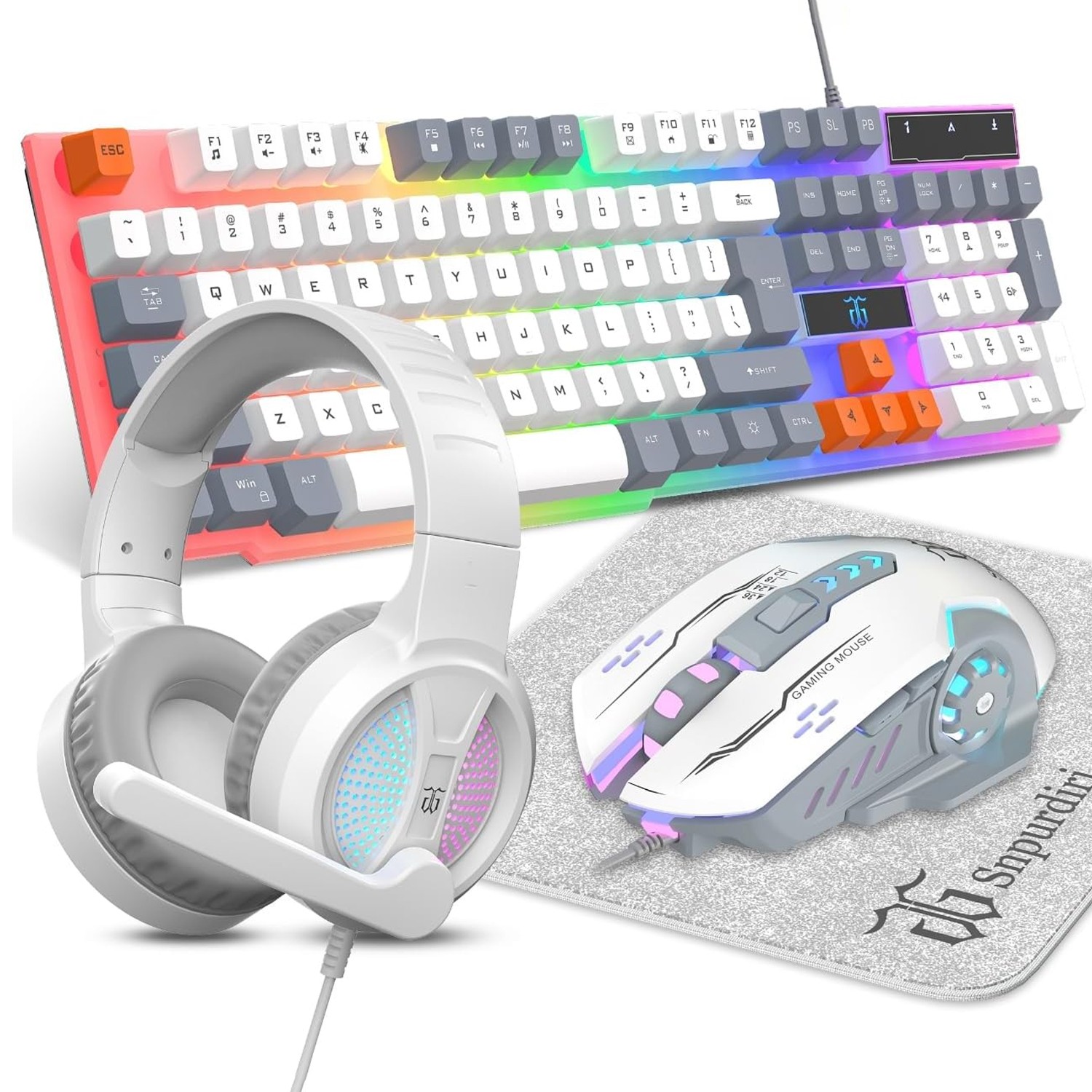 Snpurdiri Wired Gaming Combo Keyboard & Mouse, Headphones, Mouse pad for PC