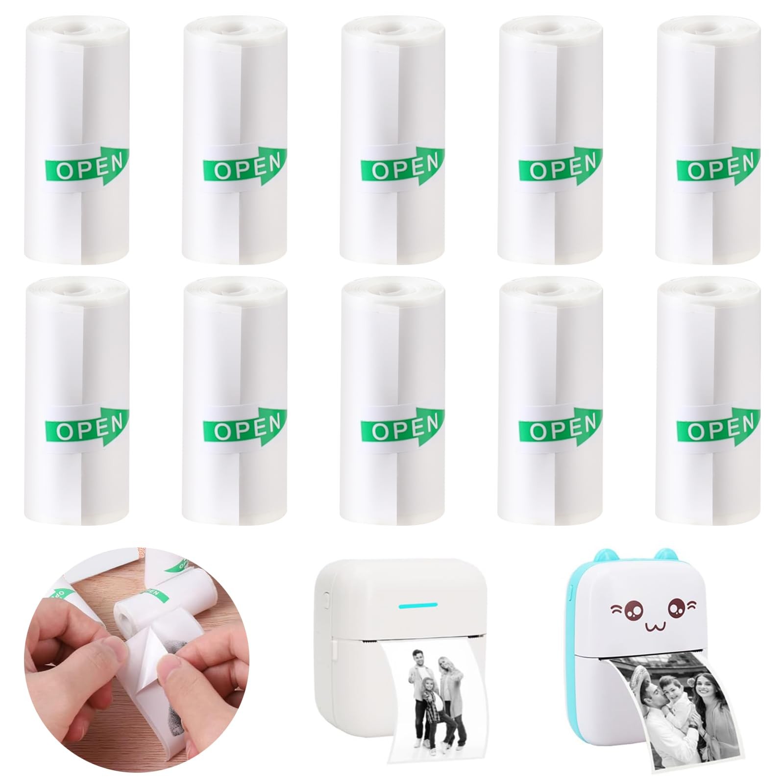 10 Rolls Mini Thermal Printer Sticker Paper 57 x 25mm Self-Adhesive for Mini ...