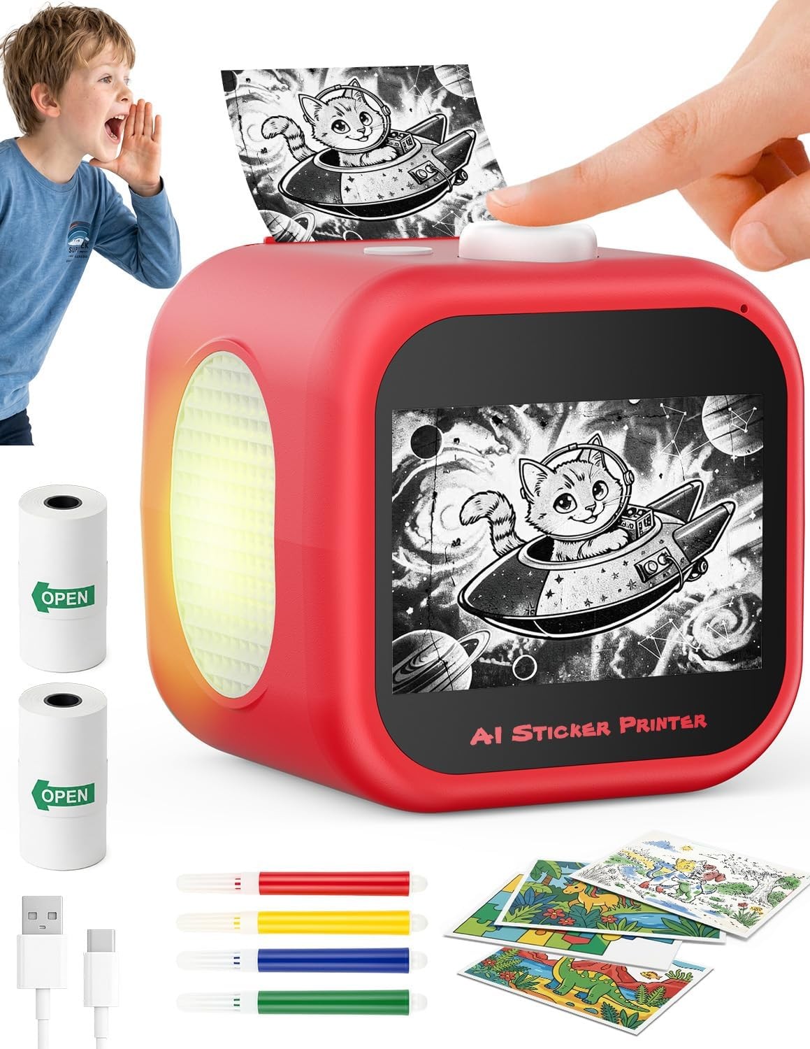 Kids AI Voice Sticker Printer Box Toy No Phone App Needed Power on & Print
