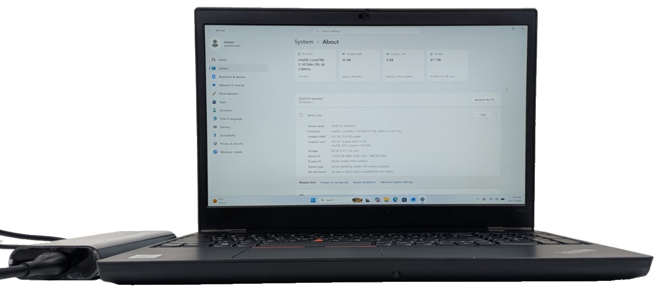 Lenovo ThinkPad P15v Gen 1 - i7 6 Core 16GB 512SSD NVIDIA Quadro P620 Grade B+