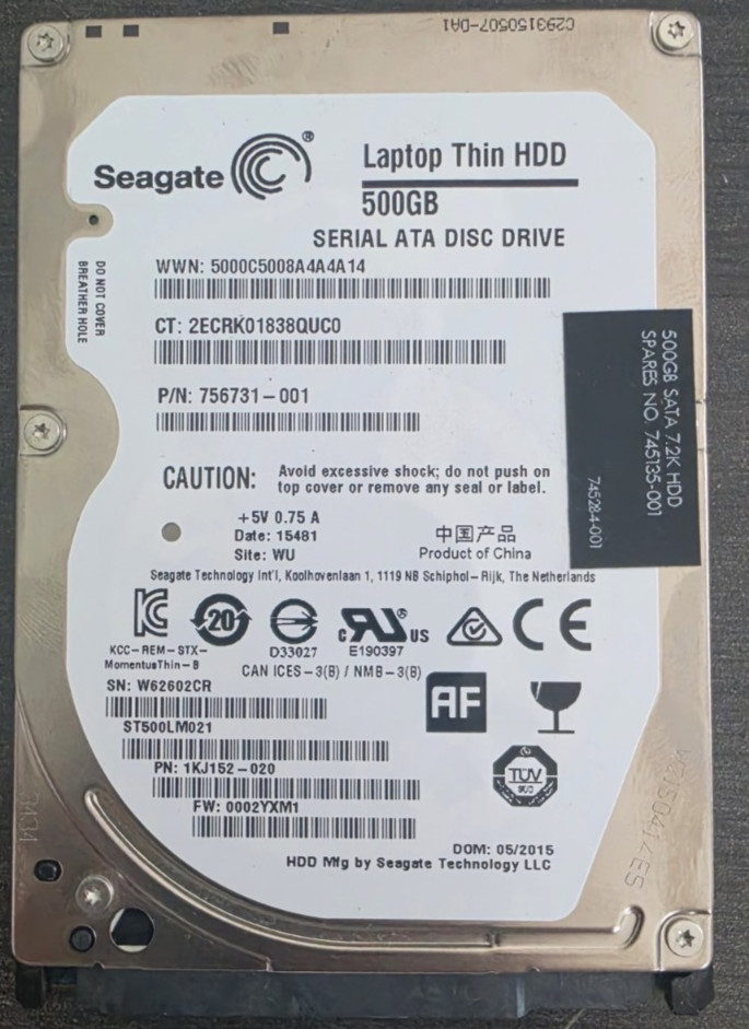 756731-001 HP 500GB 7.2K SATA 3Gbps 32MB 2.5” HDD ST500LM021 1KJ152-020 - GOOD