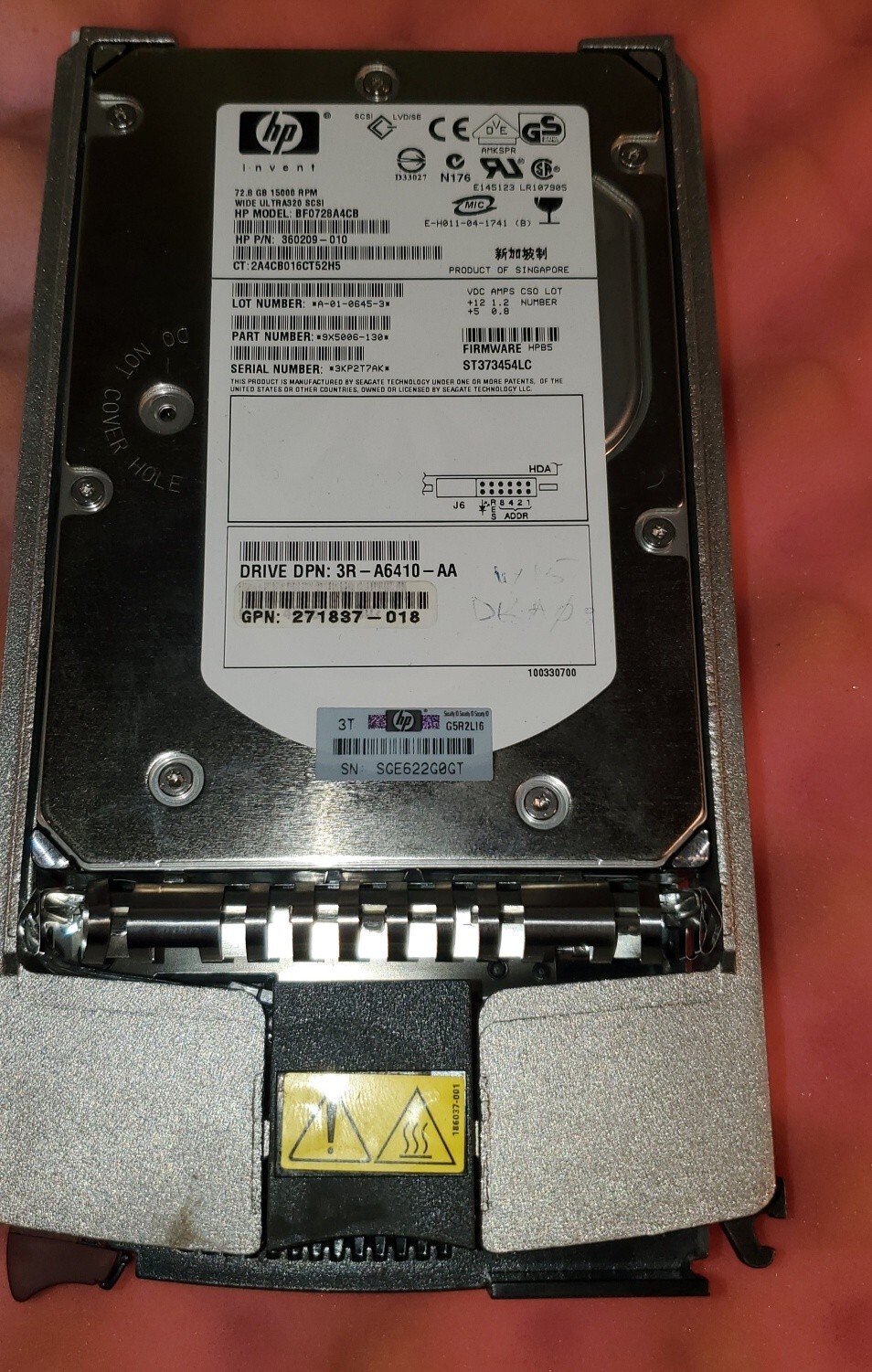 HP BF0728A4CB 3R-A6410-AA 360209-010 72.8 GB 15000 RPM WIDE ULTRA 320