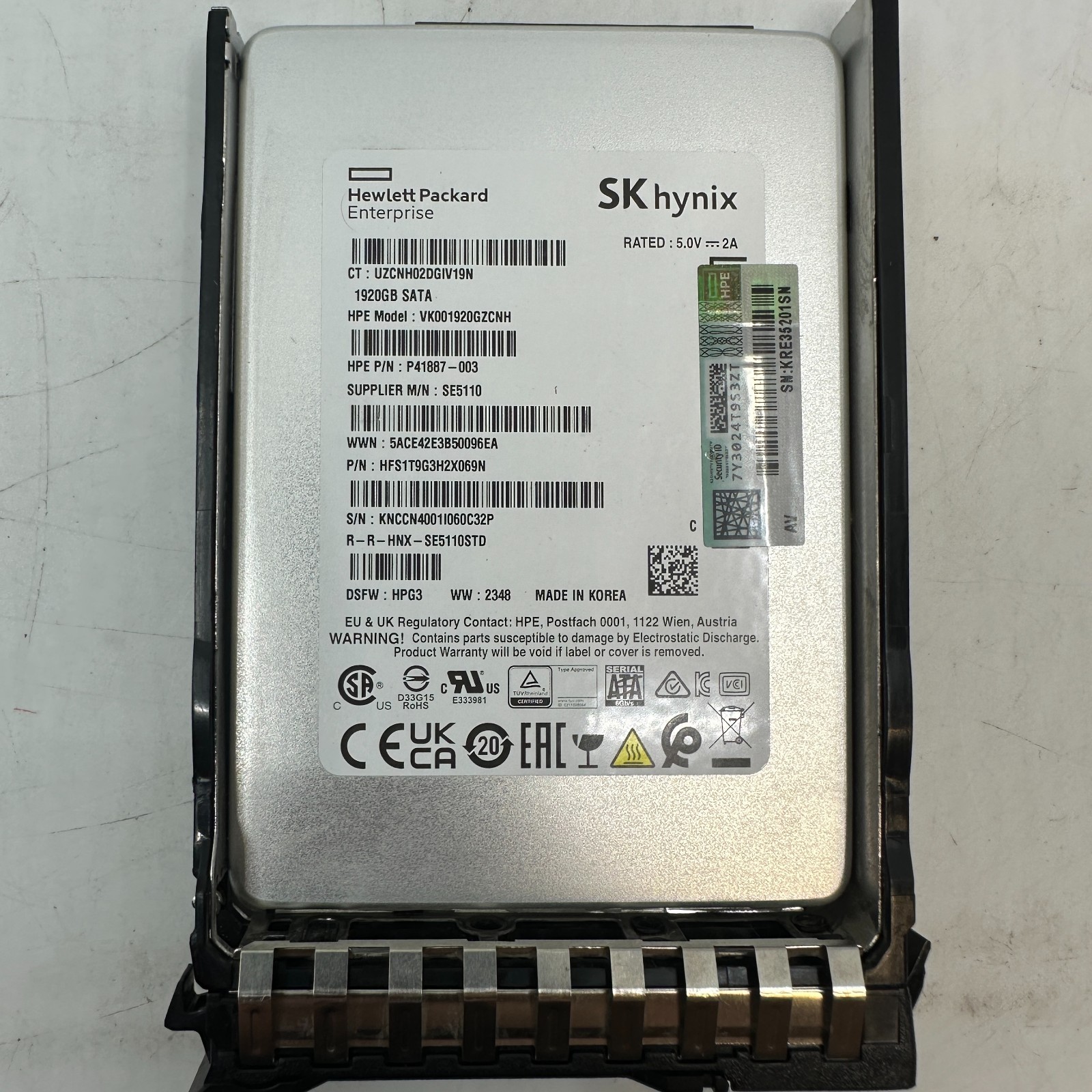 1.92TB SSD SK hynix SATA VK001920GZCNH 1920GB HPG3 SE5110STD FOR PARTS ONLY