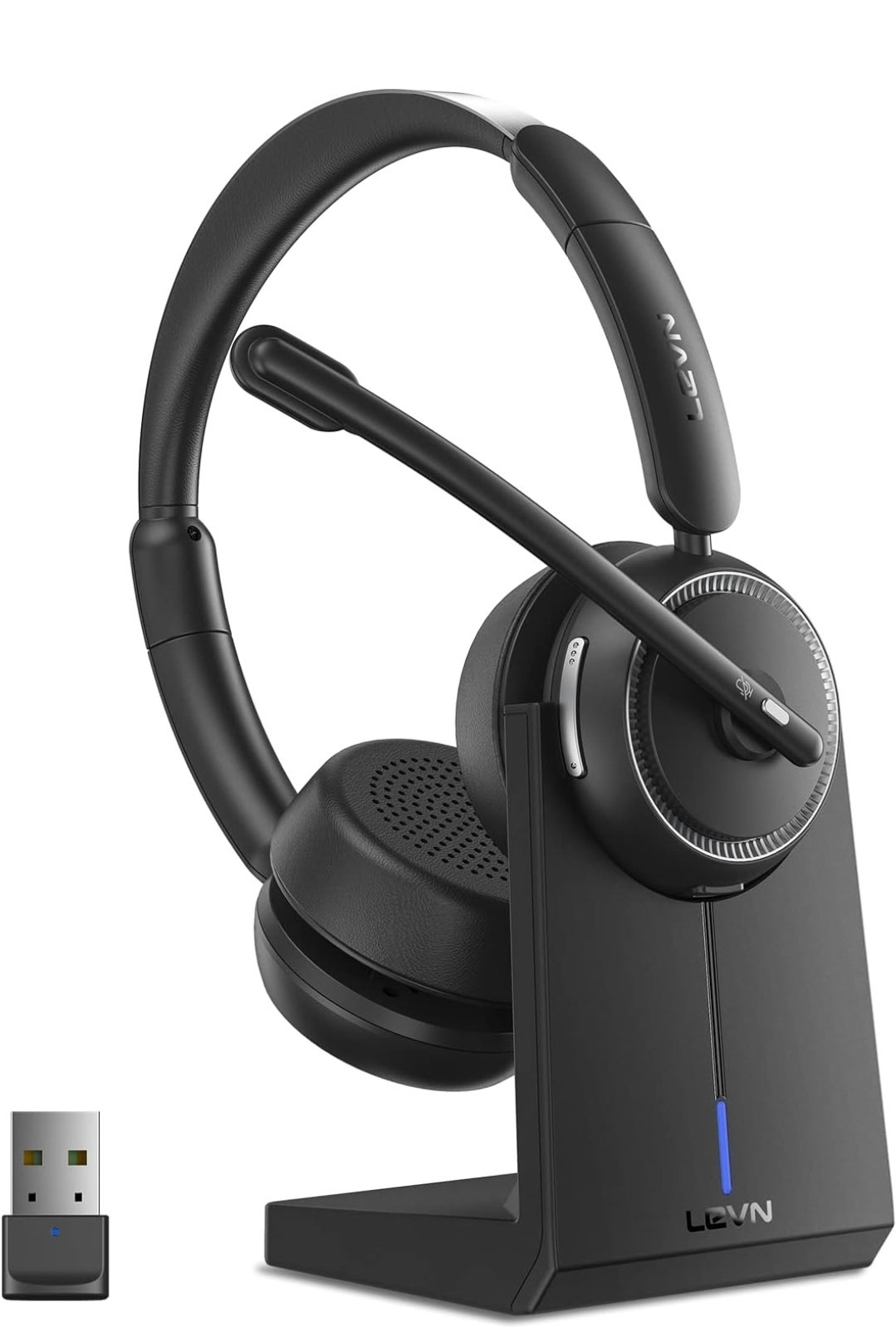 LEVN LE-HS013 Superior Wireless Noise-Canceling Bluetooth/USB Headset Black
