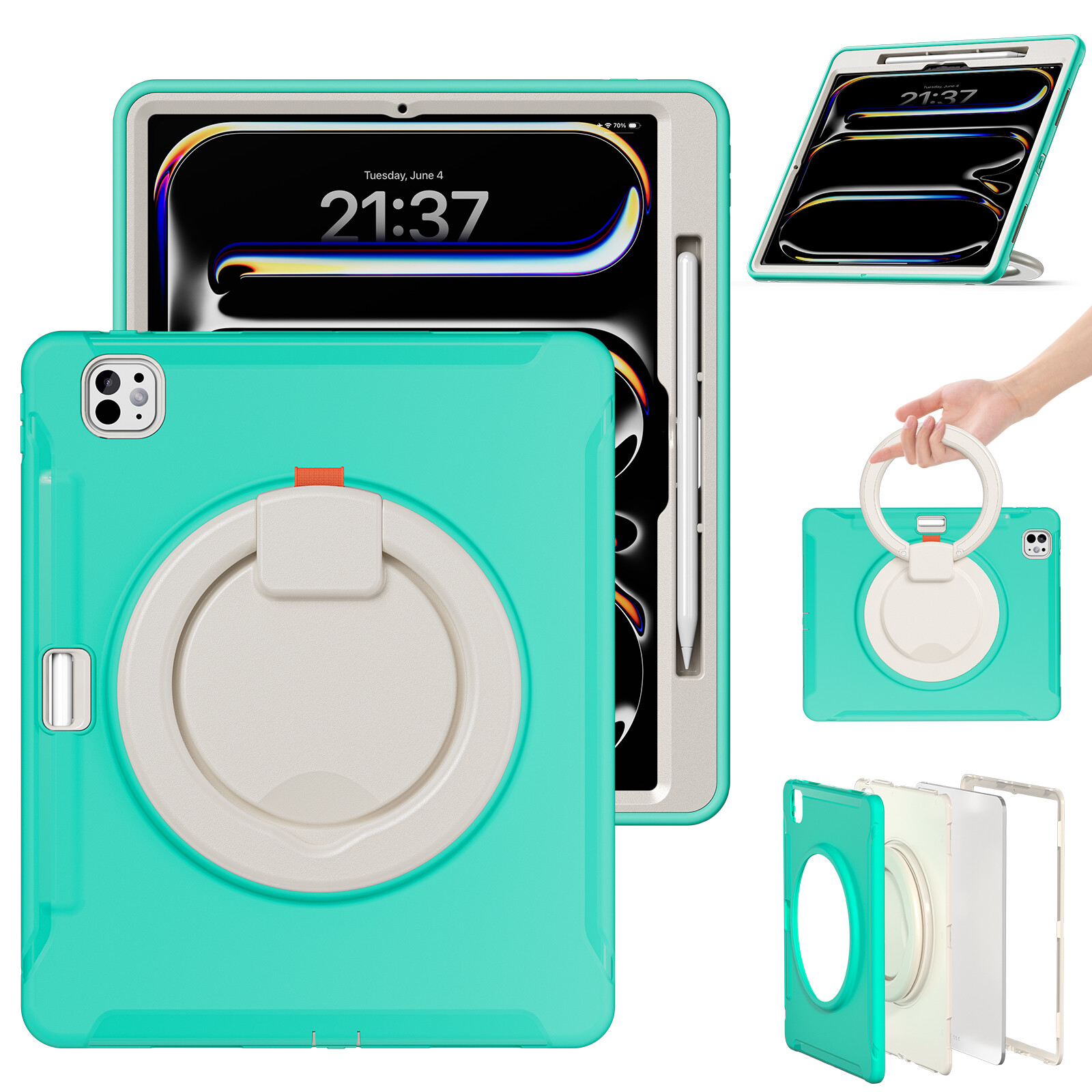 360° Rotation Rugged Heavy Duty Handle Stand Case Cover for iPad Pro 13" M4/M5