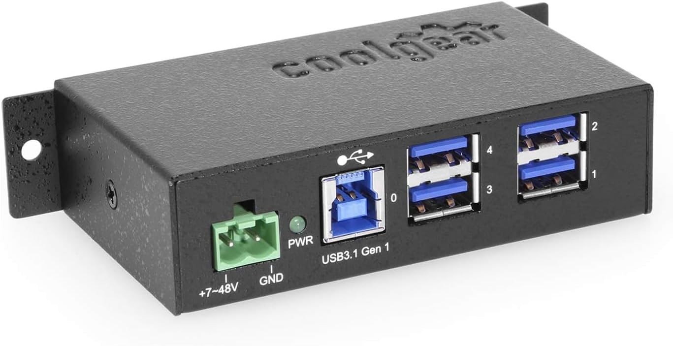 Coolgear 4 Port USB 3.0 Powered Industrial USB Hub Metal 7-48V DIN-Rail
