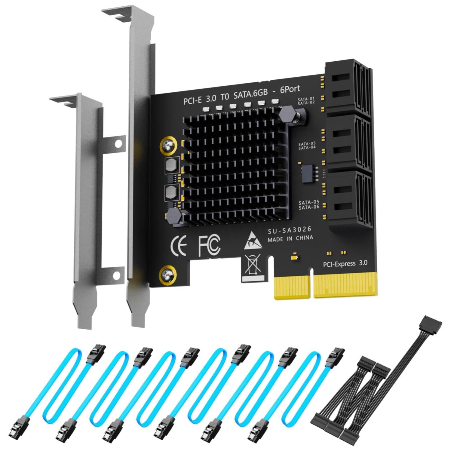 SATA Expansion Card with 6 Ports for Windows Mac Linux