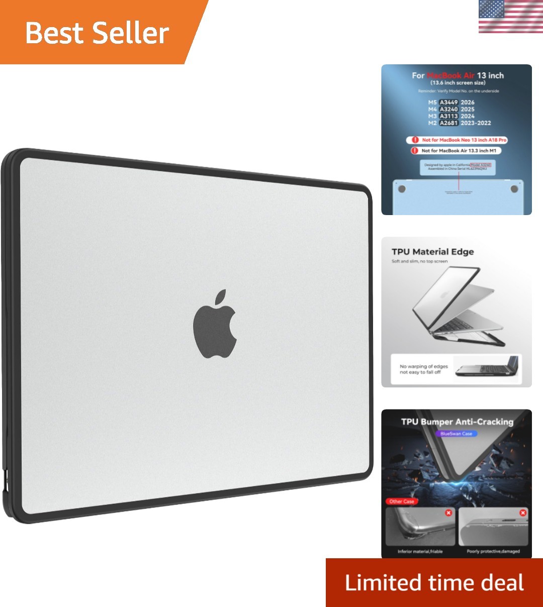 Anti-Cracking Case for MacBook Air 13 inch M5 M4 M3 M2 2026-2022