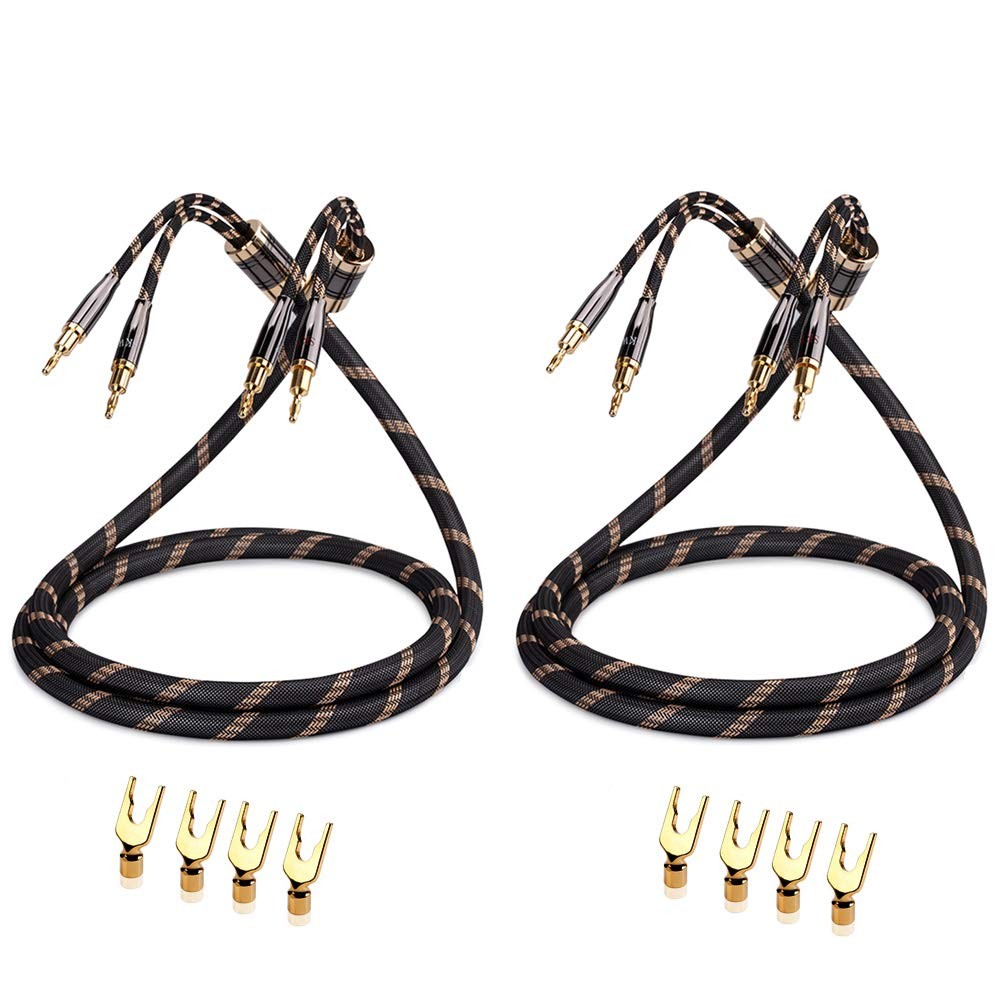 SKW A Pair Audiophile Speaker Cable,Convertible 8.2ft (2.5 m), A Pair-Black