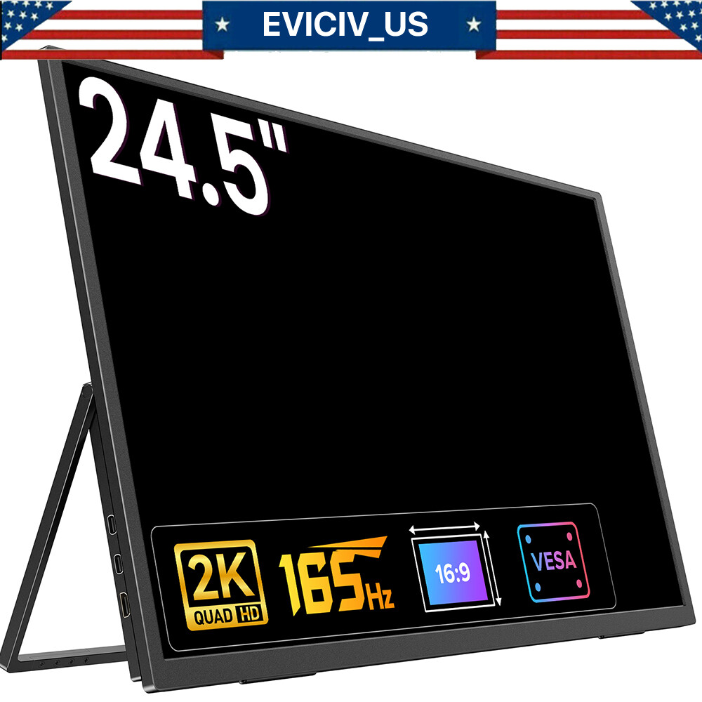 2025 24.5" 1440P 165Hz Portable Monitor W/VESA 2K USB C Screen For PC PS6 5 XBOX