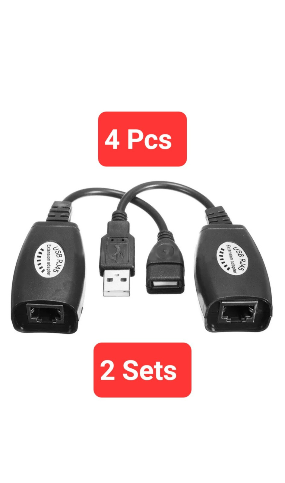 (2 Sets) (4 Pcs) USB Extension Ethernet RJ45 Cat5e/6 LAN Adapter Repeater Set