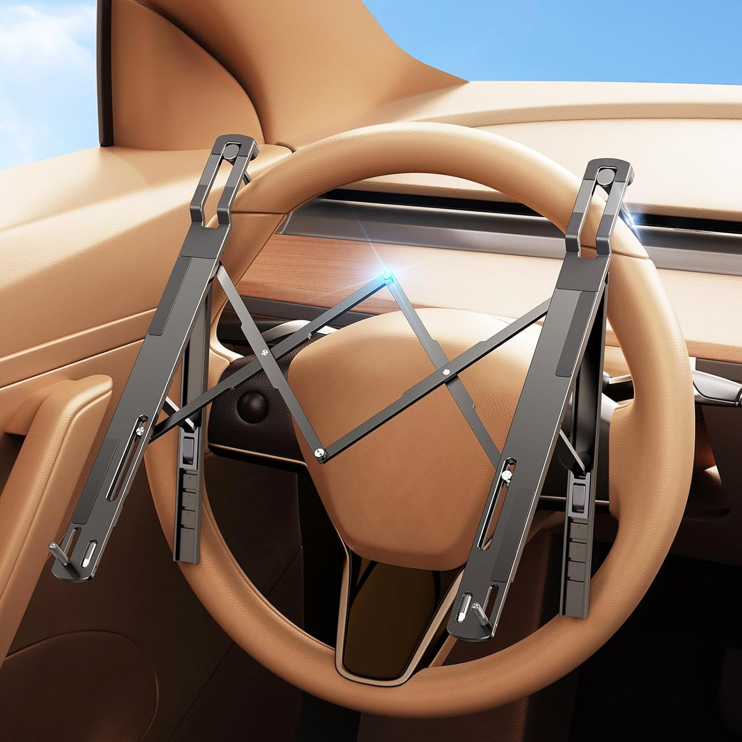 Car Laptop Mount Steering Wheel Tray Holder, Height Adjustable Car Desk