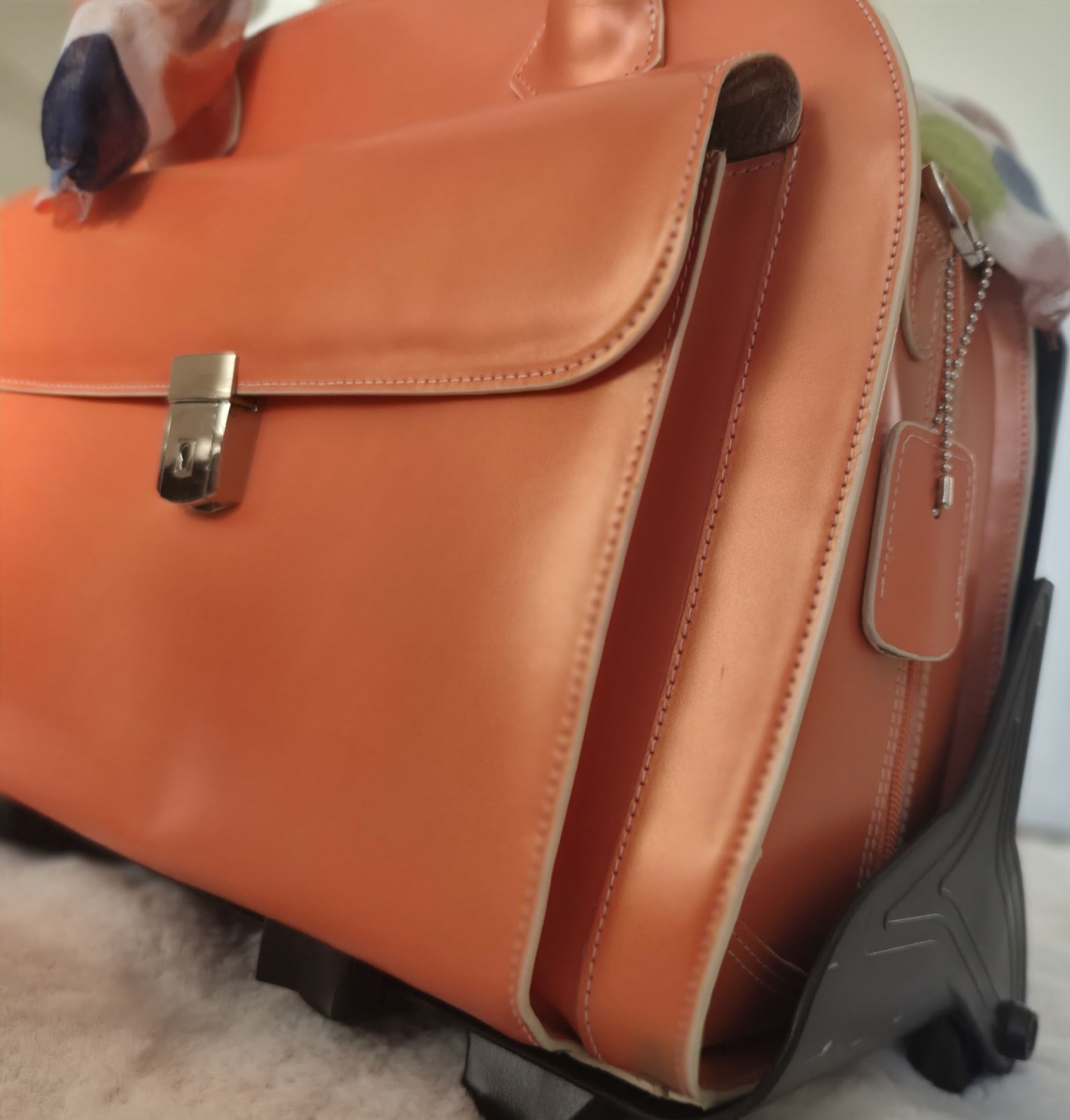 McKlein Roseville Detachable Wheeled Briefcase-Vibrant Orange Leather,Mint cond.