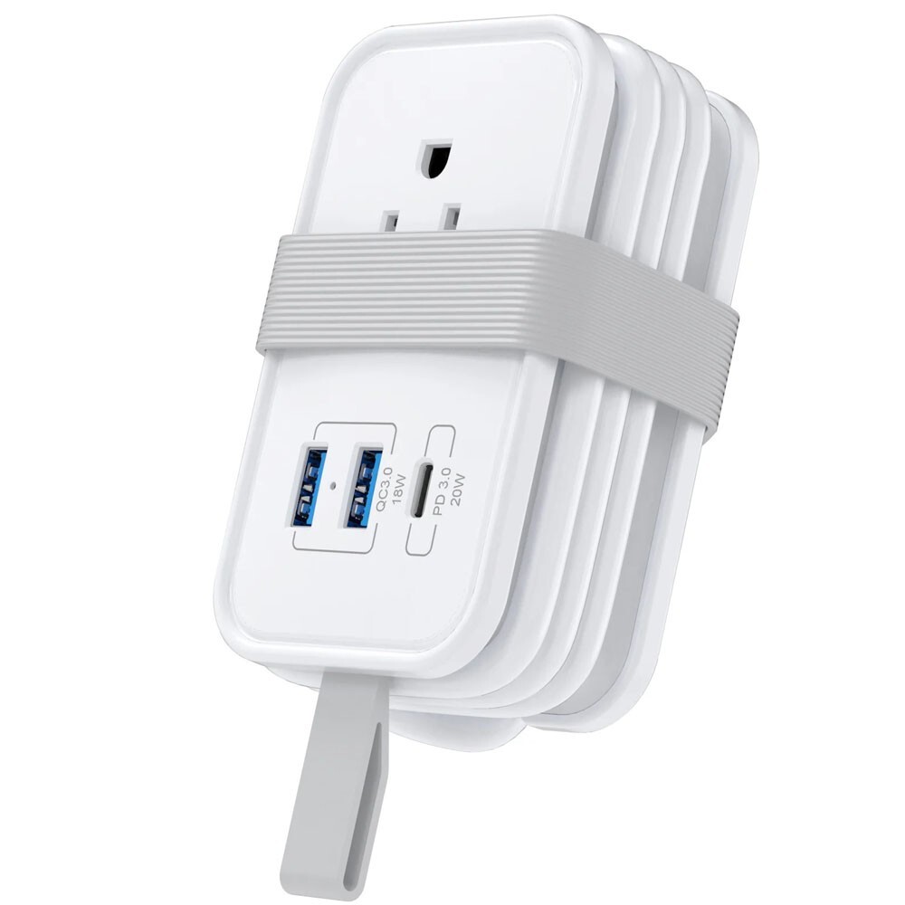 Uncaged Ergonomics Travel Power Strip with USB Ports (White)