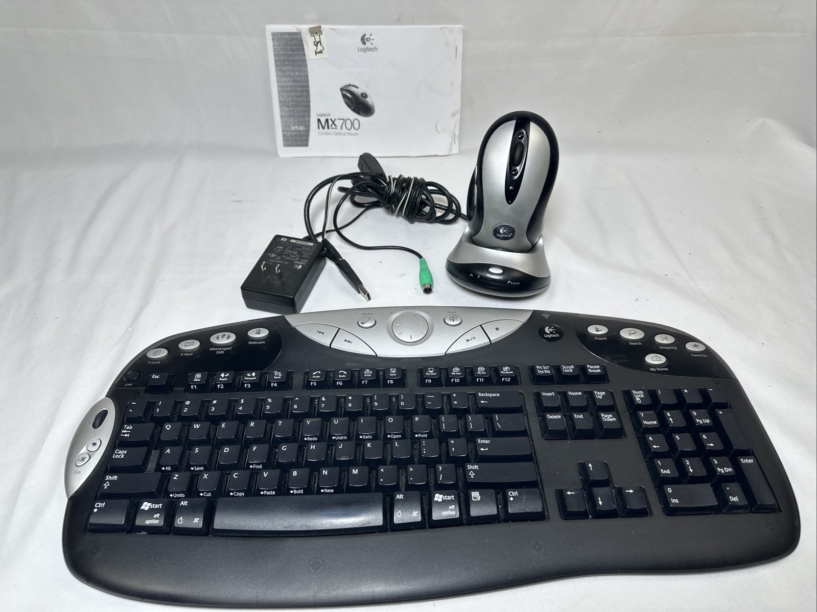 Logitech Cordless Desktop MX Wireless Set-MX700 Mouse Keyboard Dock Tested NICE