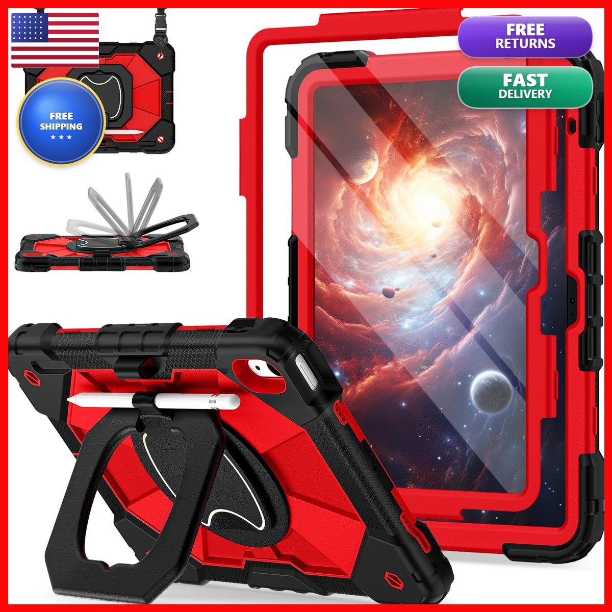 Scnioy Case for iPad 10th Gen 10.9" & A16 11th Gen 11" - Red