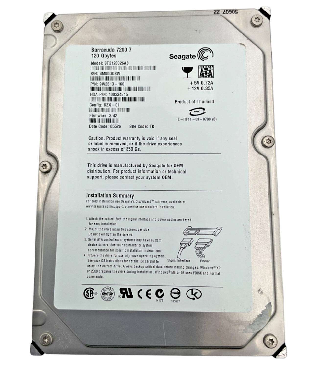 Seagate Barracuda 7200.7 ST3120026AS 9W2813-160 120GB 3.5" Internal Hard Drive
