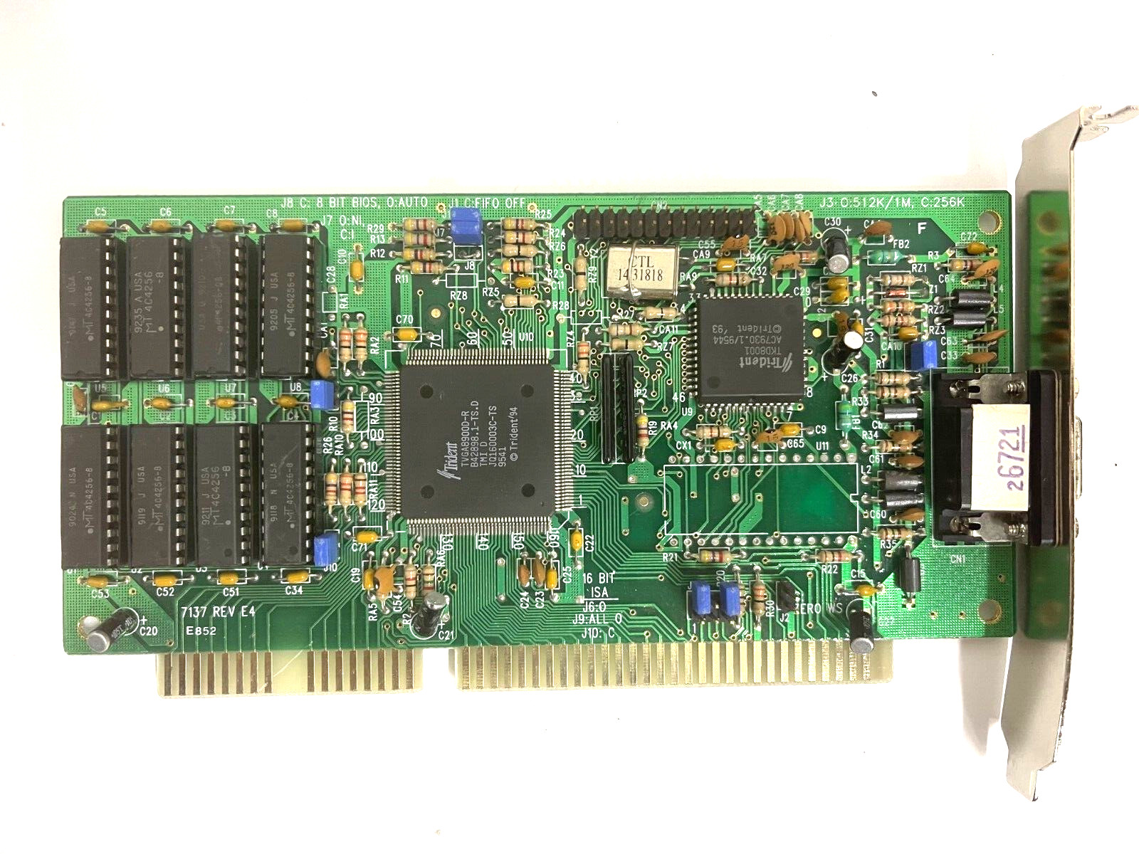 VINTAGE 7137 REV E4 TRIDENT TVGA8900D-R 1 MEG ISA VGA CARD MXB160