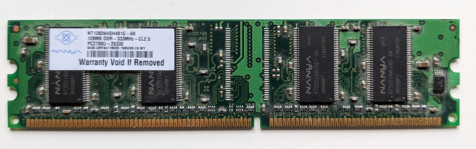 NANYA NT 128D64SH4B1G-6K 128MB DDR-333MHz-CL2.5 PC2700U-25330