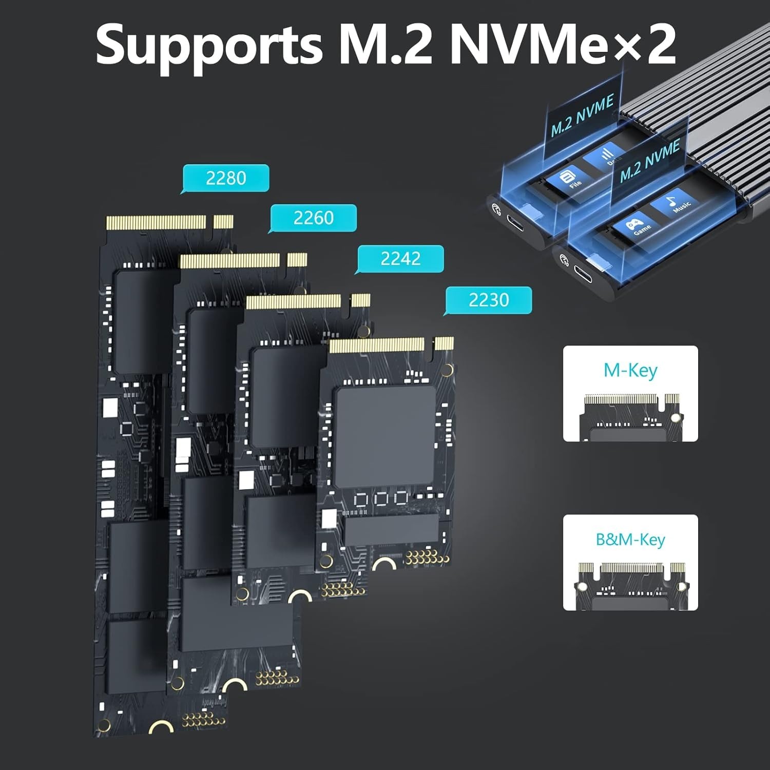 PHIXERO M.2 NVMe SSD Enclosure, USB 3.2 Gen 2, Tool-Free, Aluminum, Thunderbolt