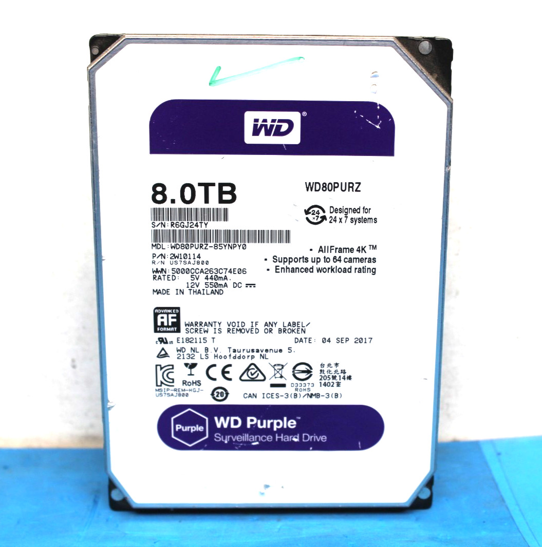 WD Purple Surveillance WD80PURZ-85YNPY0 8 TB 3.5" SATA 6 Gb/s Hard Drive T9-A2