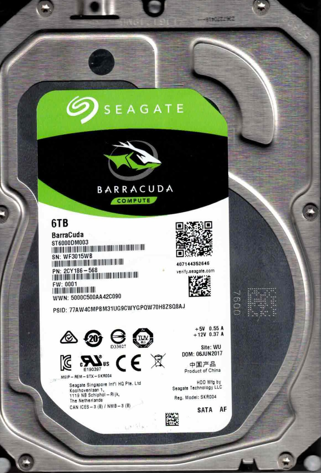 ST6000DM003,  2CY186-568,  0001,  WU,  WF30   SEAGATE 6TB JUN 2017
