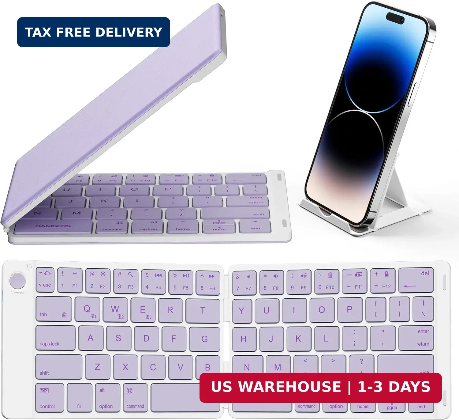 Ultra Slim Foldable Bluetooth Keyboard for Phone Tablet PC, Purple | PU Leather