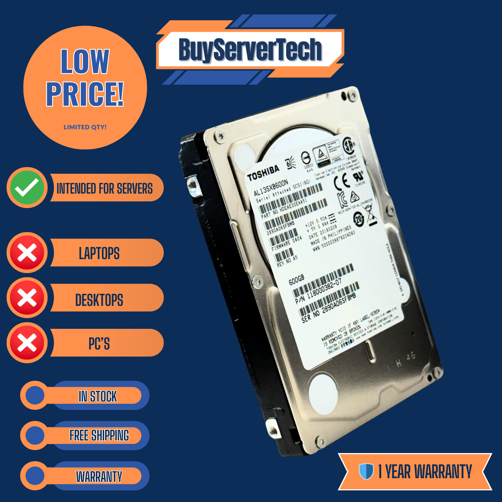 Toshiba AL13SXB600N 600GB 15K SAS 12Gb/s 2.5" HDD | Enterprise - 1 Year warranty