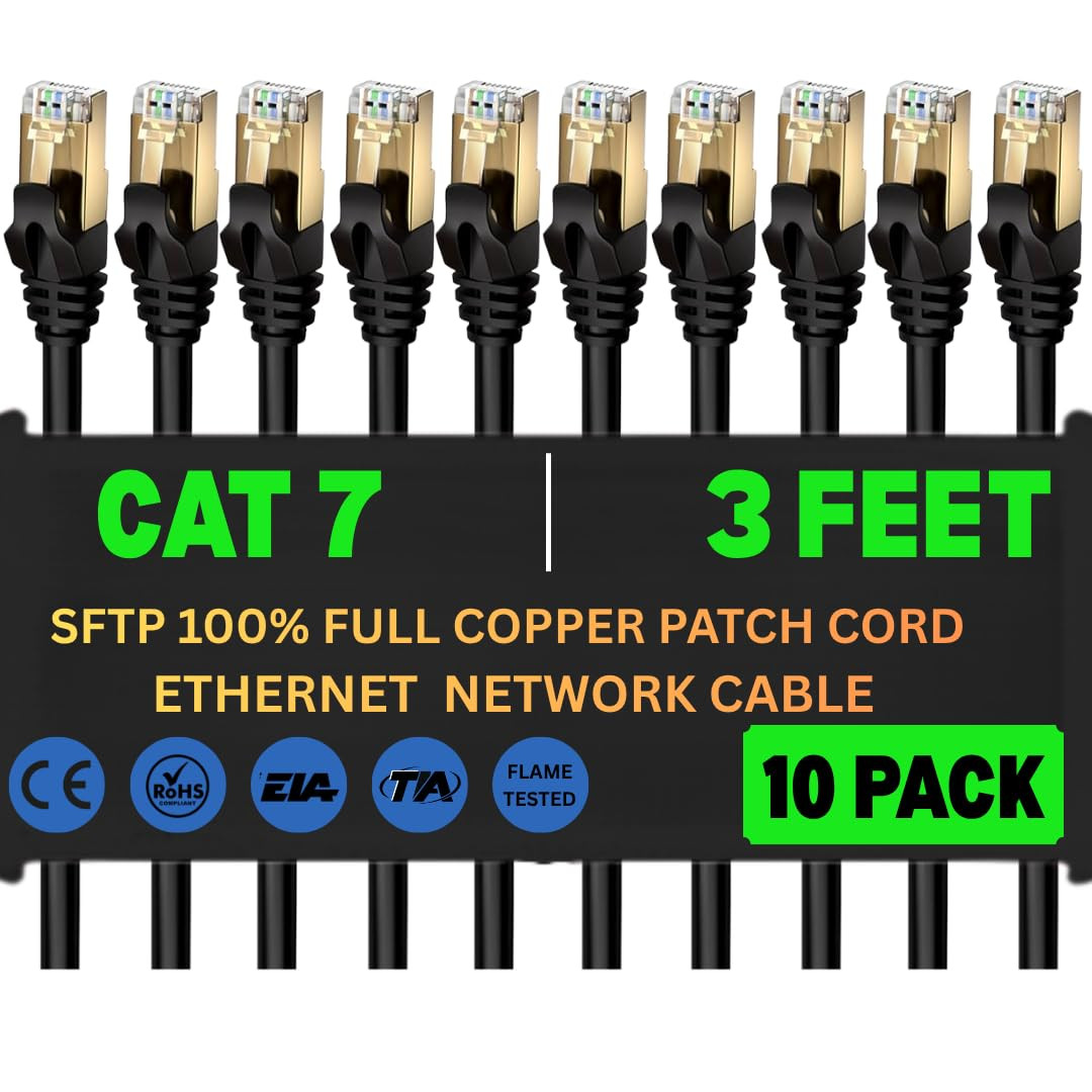 Cat7 SFTP Ethernet Patch Cord – 100% Pure Copper LAN Cable, Double Shielded (Foi