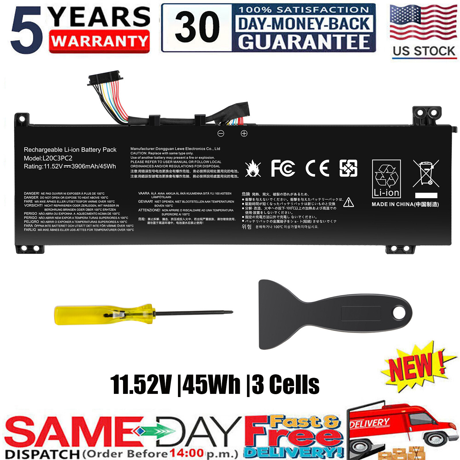 L20M3PC2 Battery for Lenovo Ideapad Gaming 3-15ACH6 82K2 L20C3PC2  L20D3PC2 FAST