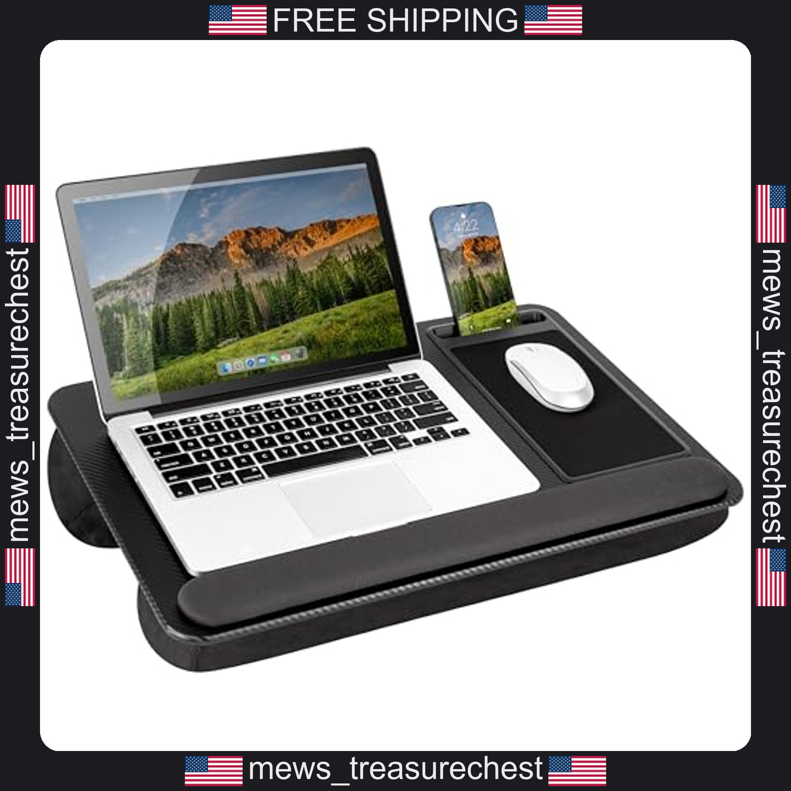 Lap Desk for 15.6-inch Laptops Black Carbon with Wrist Rest and Mouse Pad