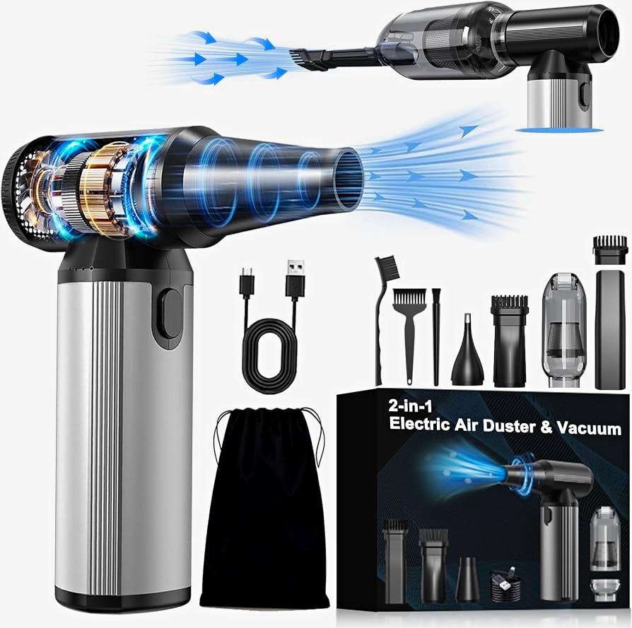 Compressed Air Duster & Vacuum, 320000RPM Rechargeable Mini Electric Blower