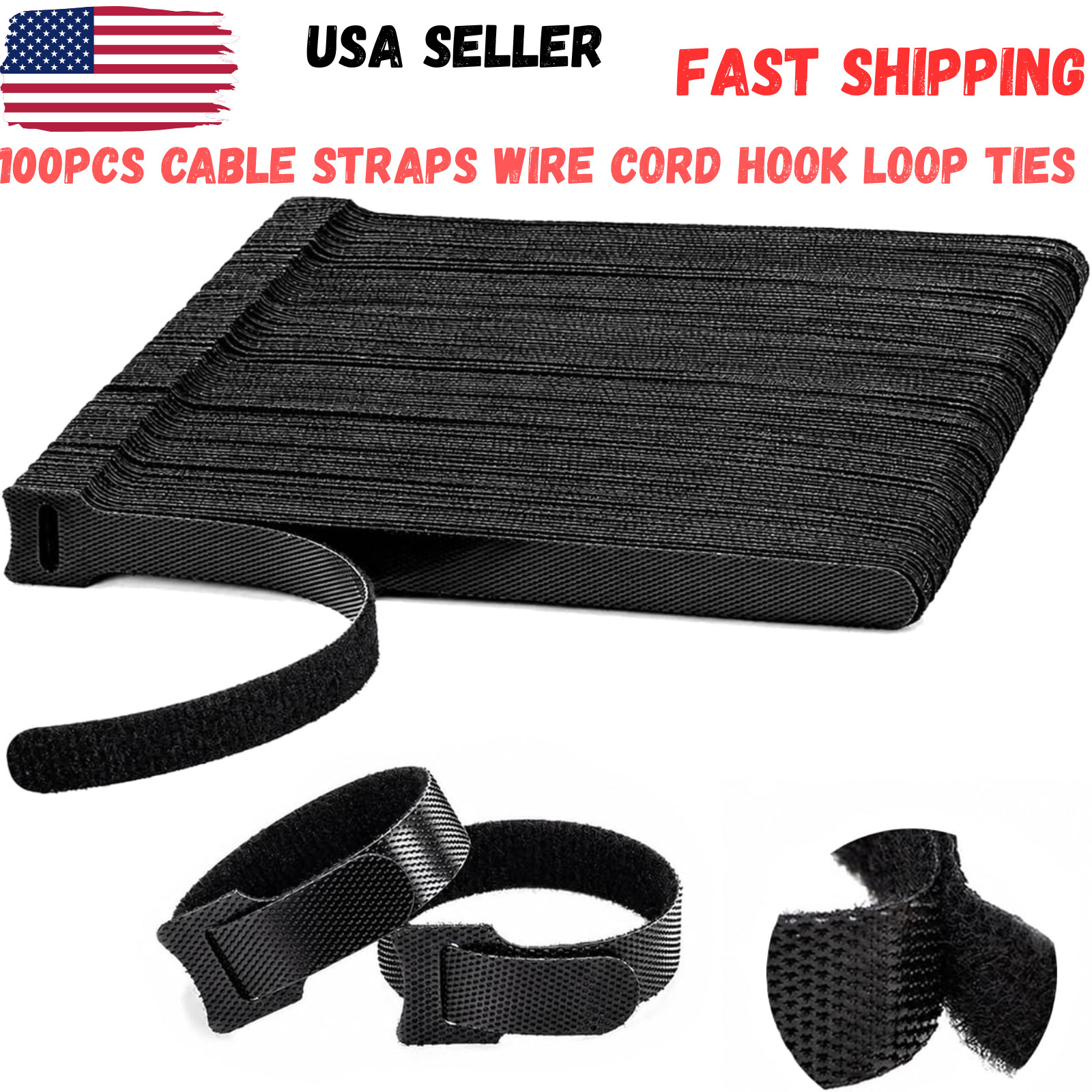 50-100pcs Cable Straps Wire Cord Hook Loop Ties Reusable Fastening Organizer Lot