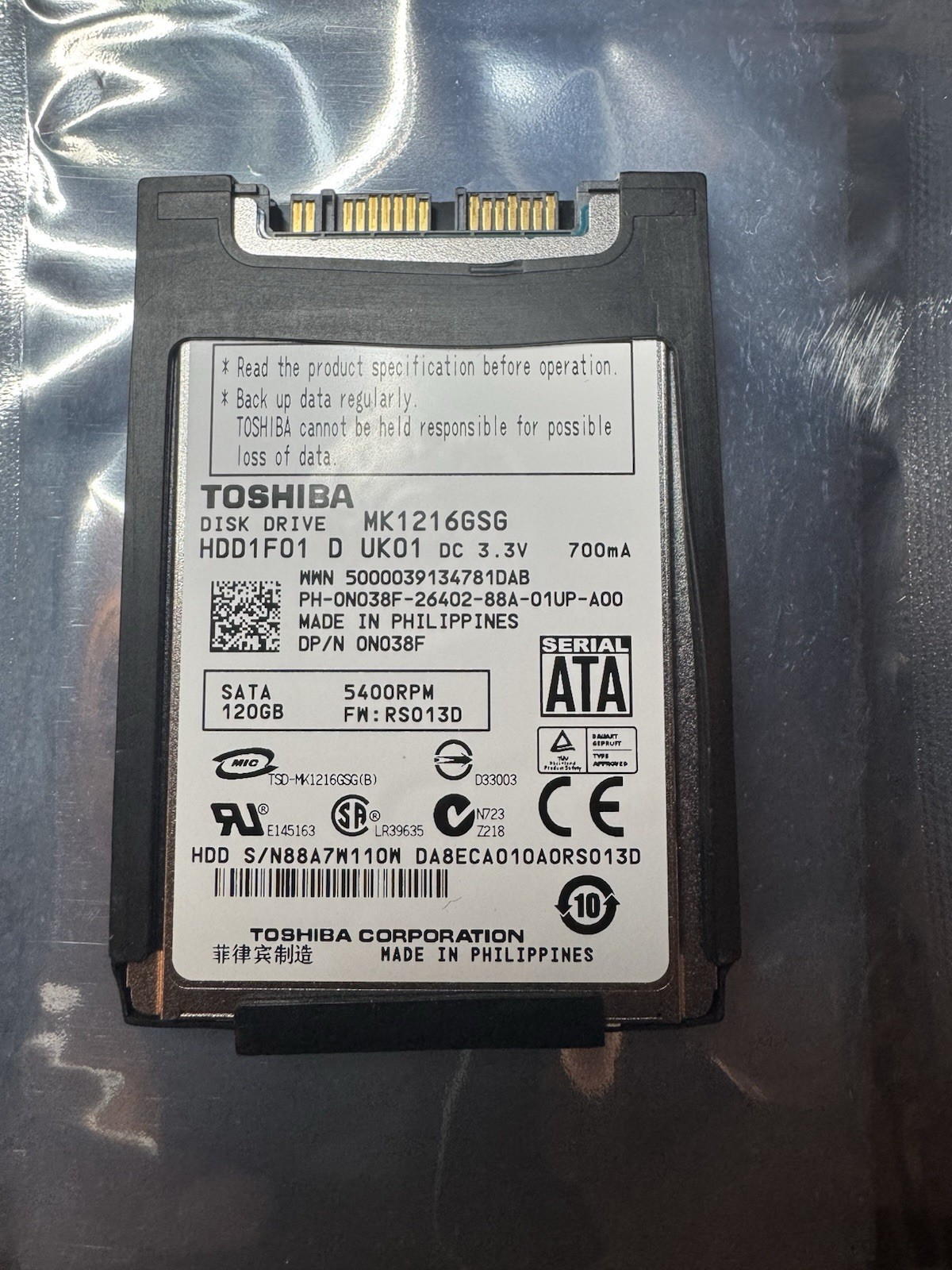 Toshiba MK1216GSG 120GB Internal Drive 5400RPM,1.8" (HDD1F01) HDD