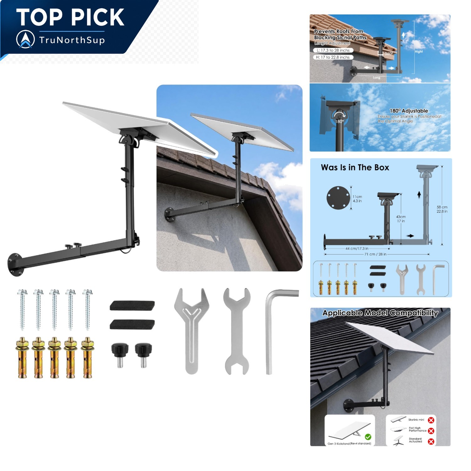 Starlink Wall Mount Kit for Gen 3/4/4X Satellite Dish Adjustable Telescoping ...