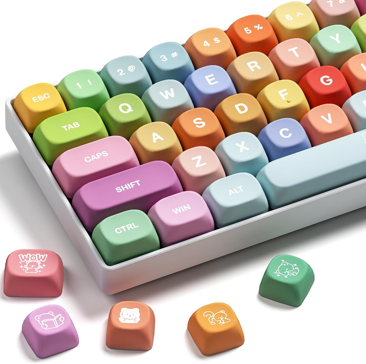 XVX Cute PBT Keycaps, Rainbow Gummy Bear Keycap Set MOA Profile, Dye-Sublimation