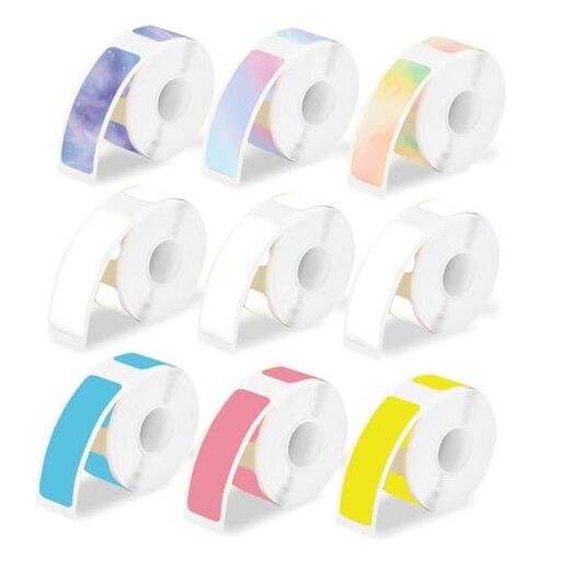 9 Rolls Colored D30 Label Tape, 1440 Pcs 12 x 40mm Label 0.47x1.57 in Colorful