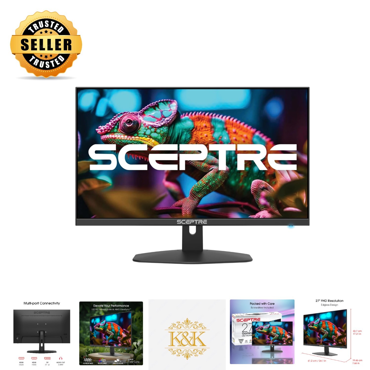 Frameless 27-Inch Full HD Monitor - 100% sRGB, Built-in Speakers, VESA Mount