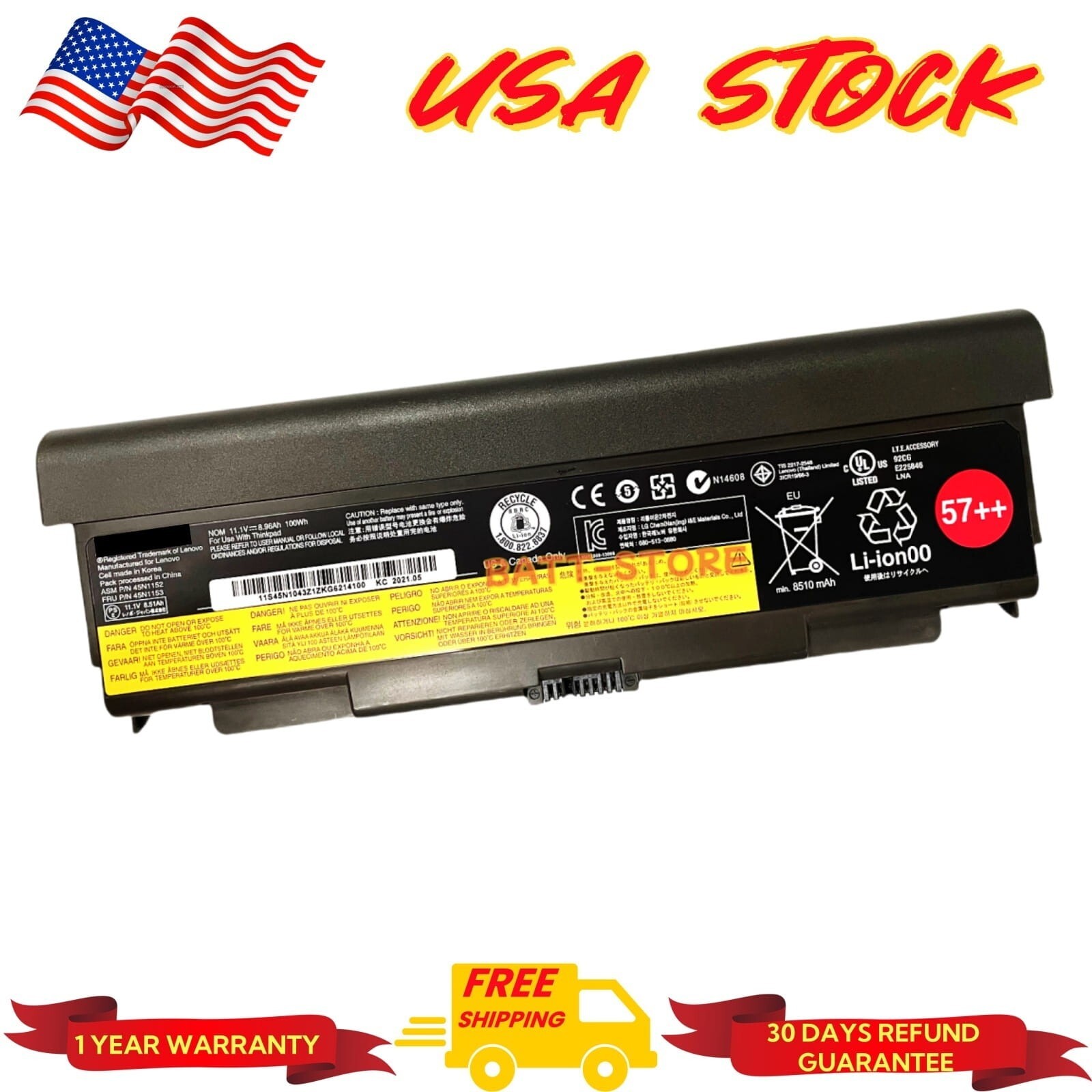 GENUINE  57++ 45N1152 Battery For LENOVO Thinkpad T440P T540P W540 W541 Series