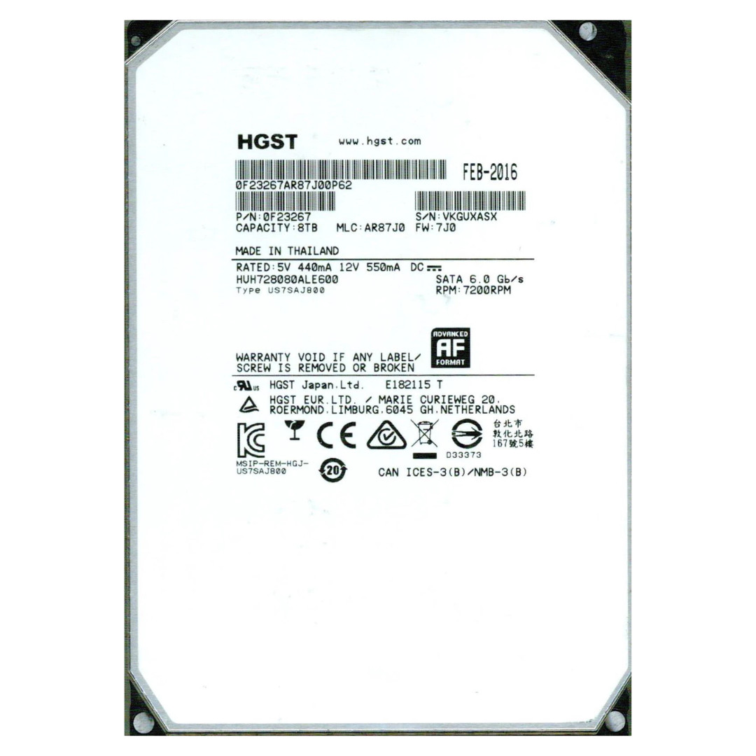 HGST Ultrastar He8 8TB 7200RPM SATA Enterprise HDD HUH728080ALE600 0F23267